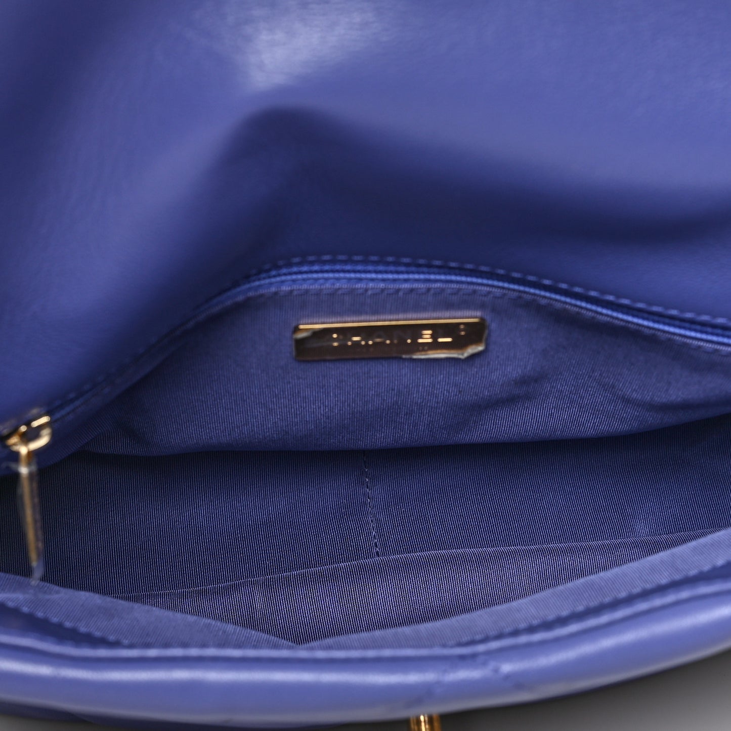 Shiny Goatskin Quilted Large Chanel 19 Flap Blue