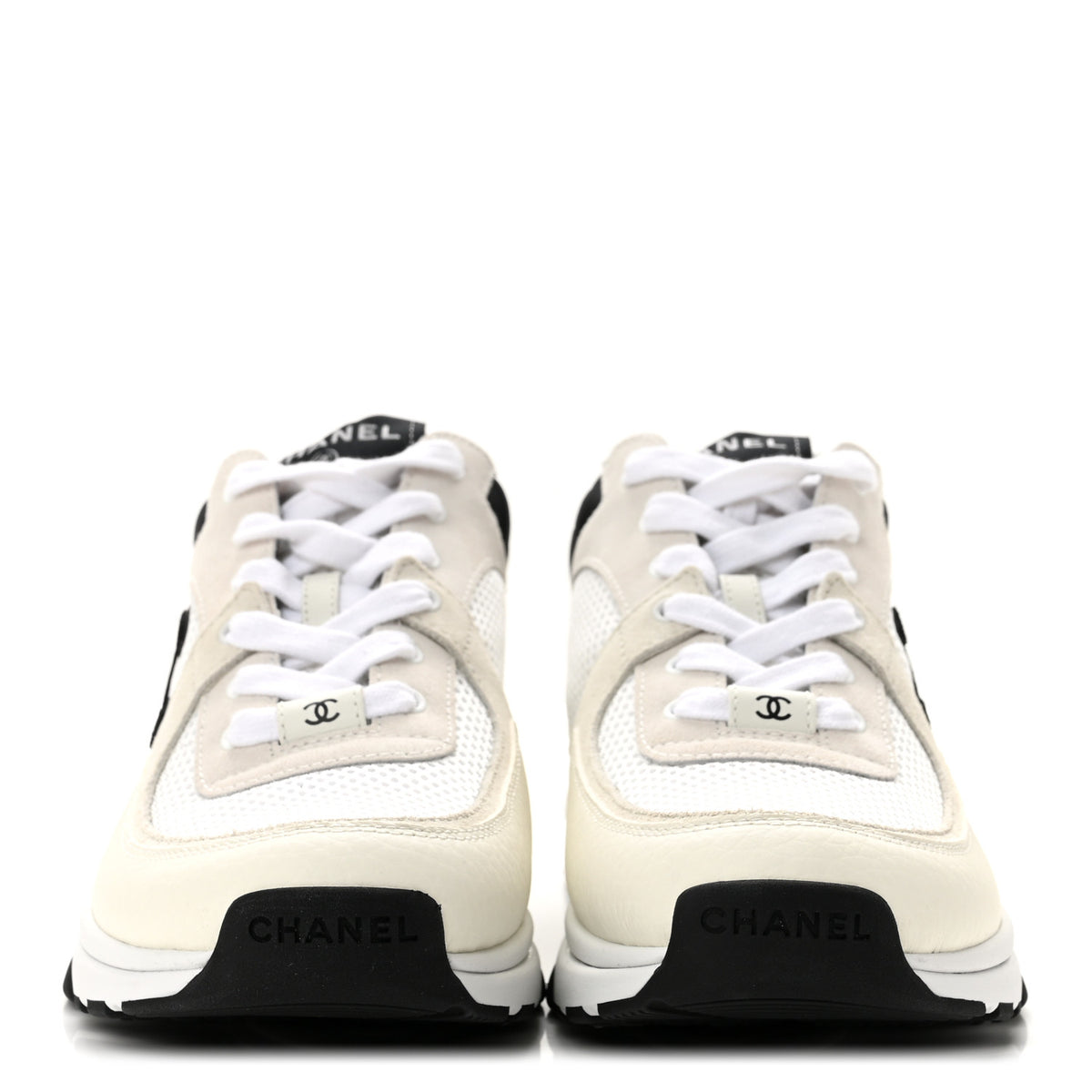 Mesh Suede Grained Calfskin Womens CC Sneakers 39.5 White Black