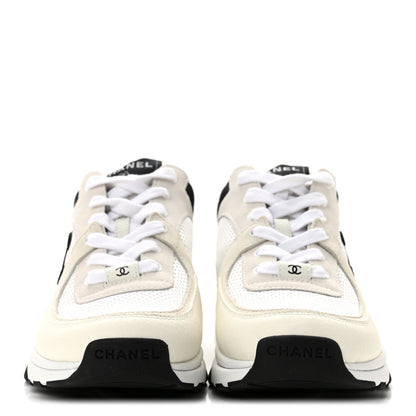 Chanel Mesh Suede Grained Calfskin Womens CC Sneakers 39.5 White Black 3 of 10
