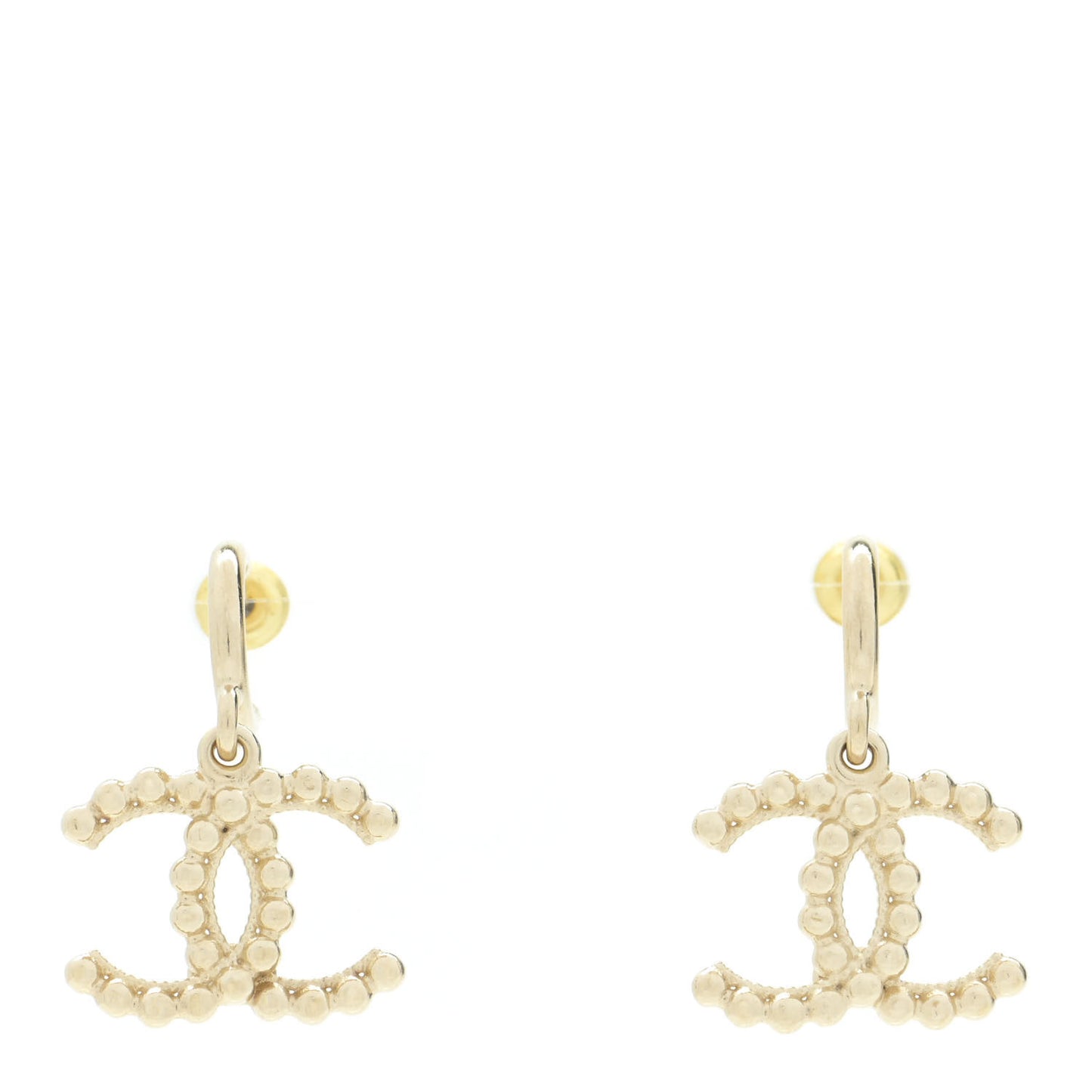 Metal Bead CC Drop Earrings Gold