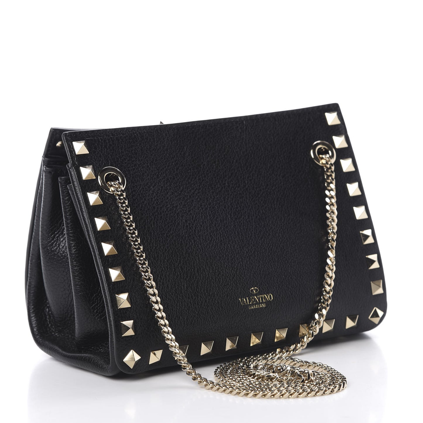 Calfskin Rockstud Mini Chain Shoulder Bag Black