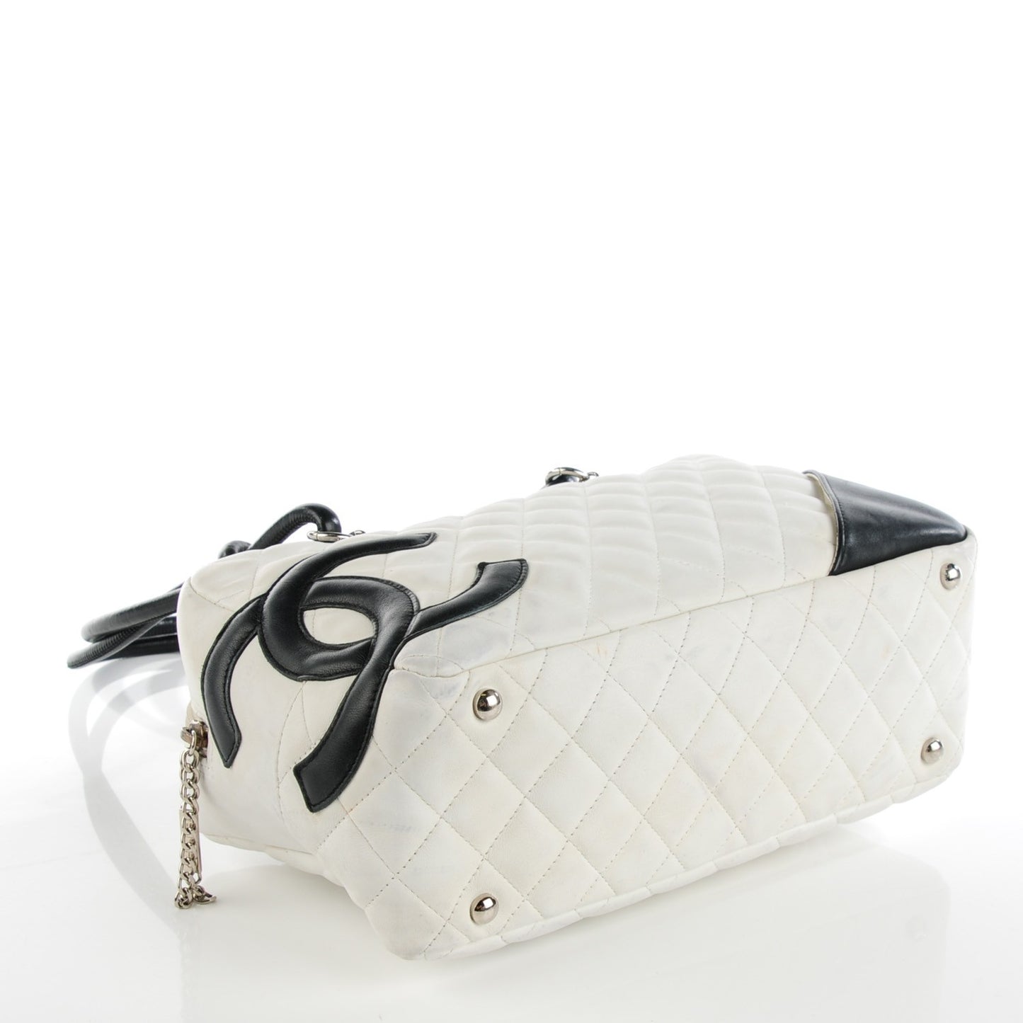 Calfskin Quilted Large Cambon Bowler White Black