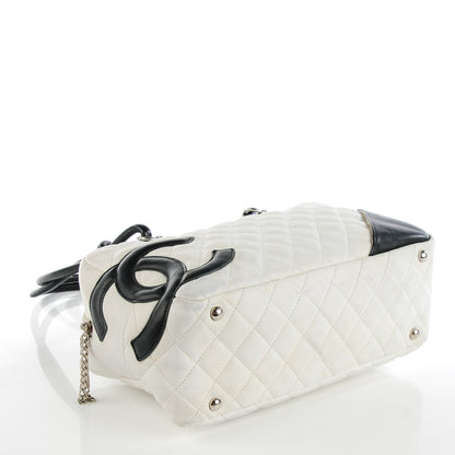 Chanel Calfskin Quilted Large Cambon Bowler White Black 4 of 11