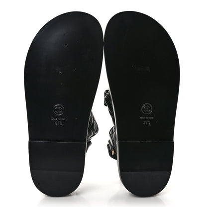 Chanel Lambskin Lambskin Quilted Velcro Dad Sandals 37 Black 5 of 8