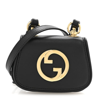 Gucci Roxy Calfskin Blondie Card Case Wallet with Strap Black 1 of 11