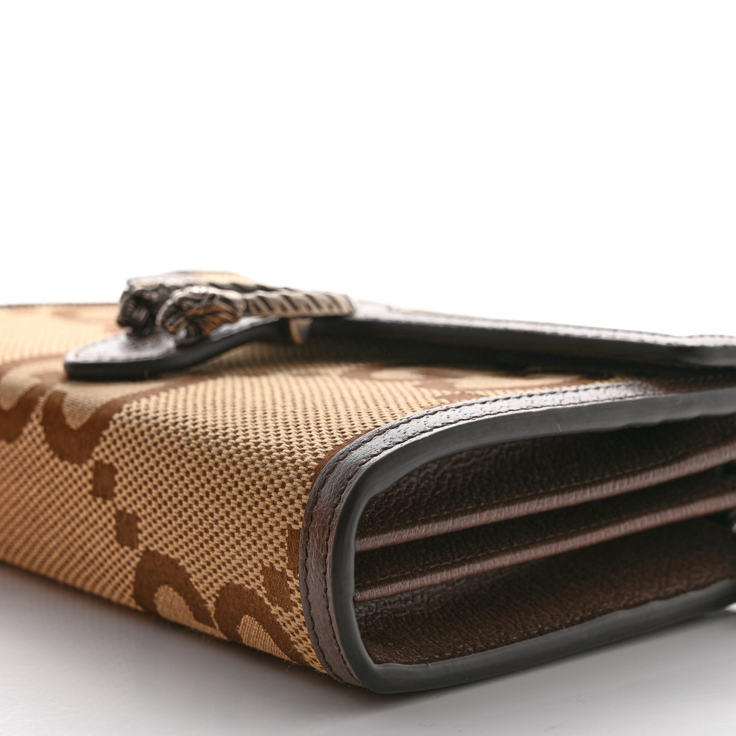Monogram Jumbo GG Textured Dollar Calfskin Mini Dionysus Chain Wallet Camel Ebony New Acero