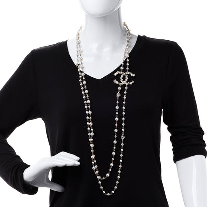 Chanel Crystal Pearl CC Charms Long Necklace Gold 2 of 5