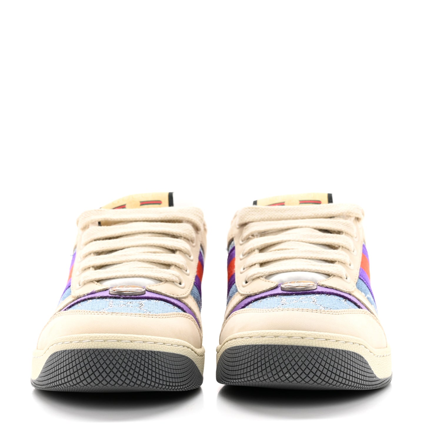 Calfskin Lame GG Monogram Web Womens Screener Sneakers 36.5 Blue Silver Dusty Milk Shine Purple