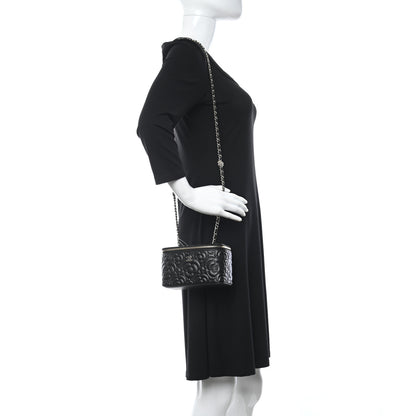 Chanel Lambskin Camellia Embossed Small Vanity Case With Chain Black 2 of 5