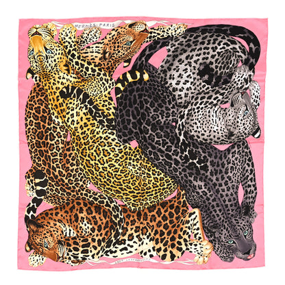 Hermes Silk Twill Lazy Leopardesses Scarf 90 Rose Vif Anthracite 1 of 3