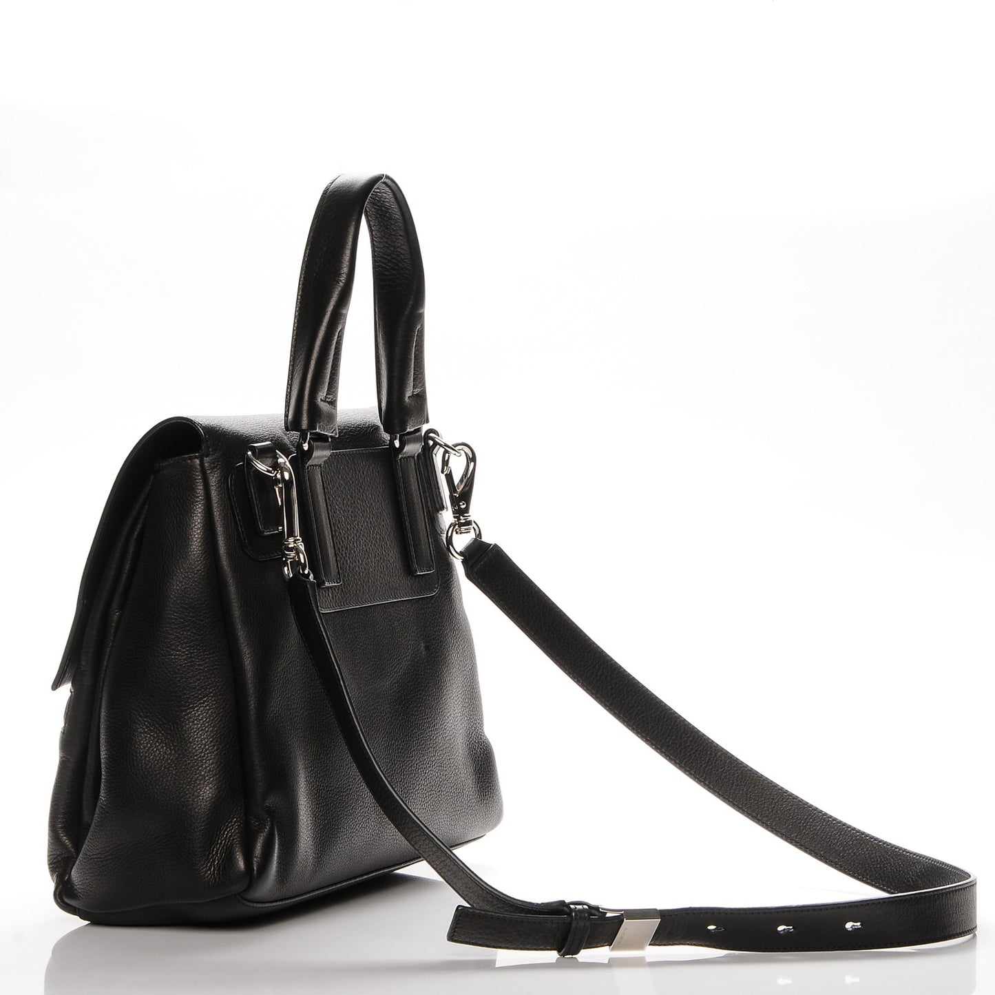 Pebbled Calfskin Small Pandora Pure Flap Bag Black