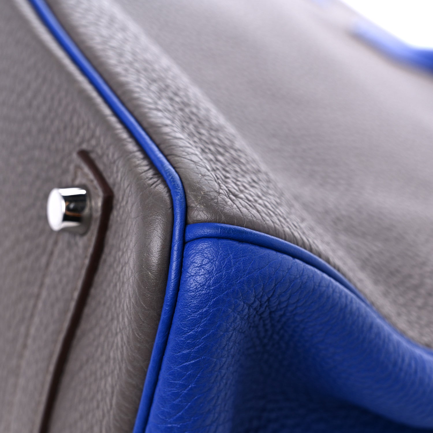 Hermes Togo Bi Color Horseshoe Birkin 35 Etain Bleu Electrique 11 of 15
