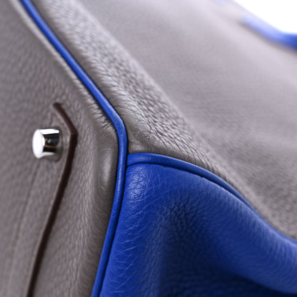 Hermes Togo Bi Color Horseshoe Birkin 35 Etain Bleu Electrique 11 of 15