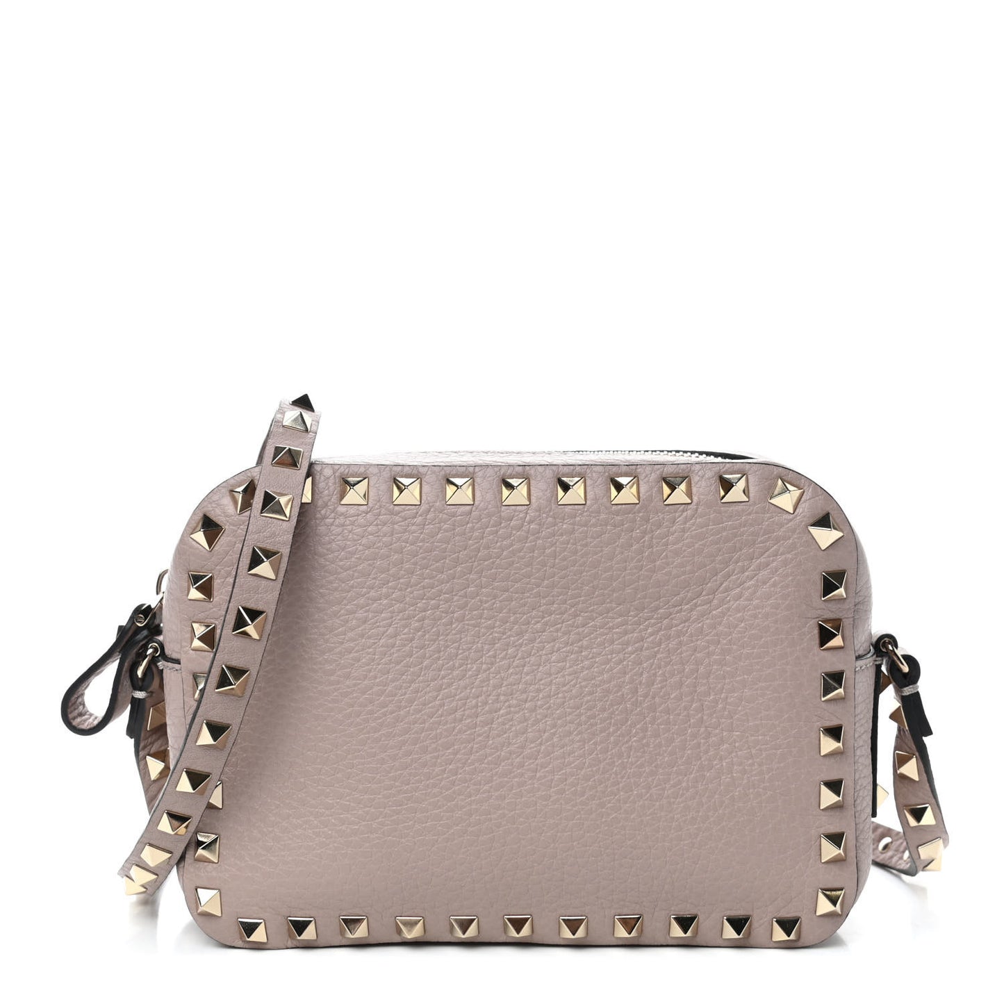 Grained Calfskin Rockstud Camera Crossbody Bag Poudre