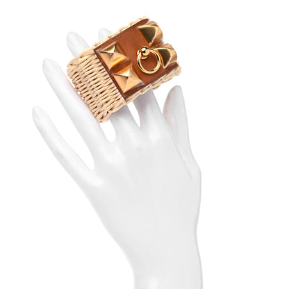 Hermes Wicker Barenia Medor Picnic Cuff Bracelet T2 Fauve 2 of 5