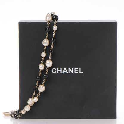 Chanel Pearl Bead Enamel CC Long Necklace Black Gold 7 of 7