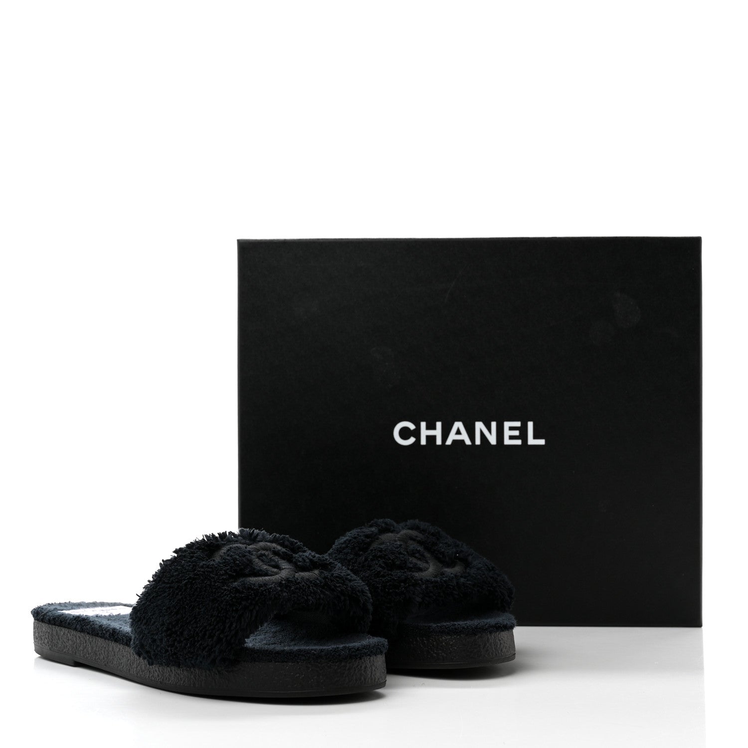 Chanel Terry CC Flat Mules Sandals 38 Black 9 of 9