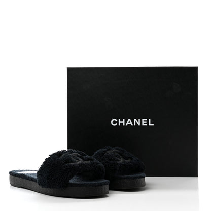 Chanel Terry CC Flat Mules Sandals 38 Black 9 of 9