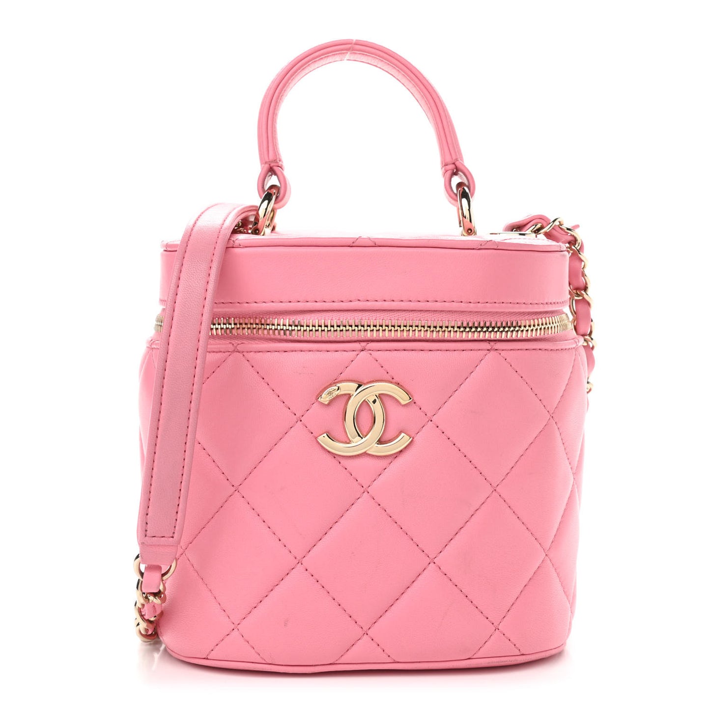 Lambskin Quilted Trendy Vanity Case Pink
