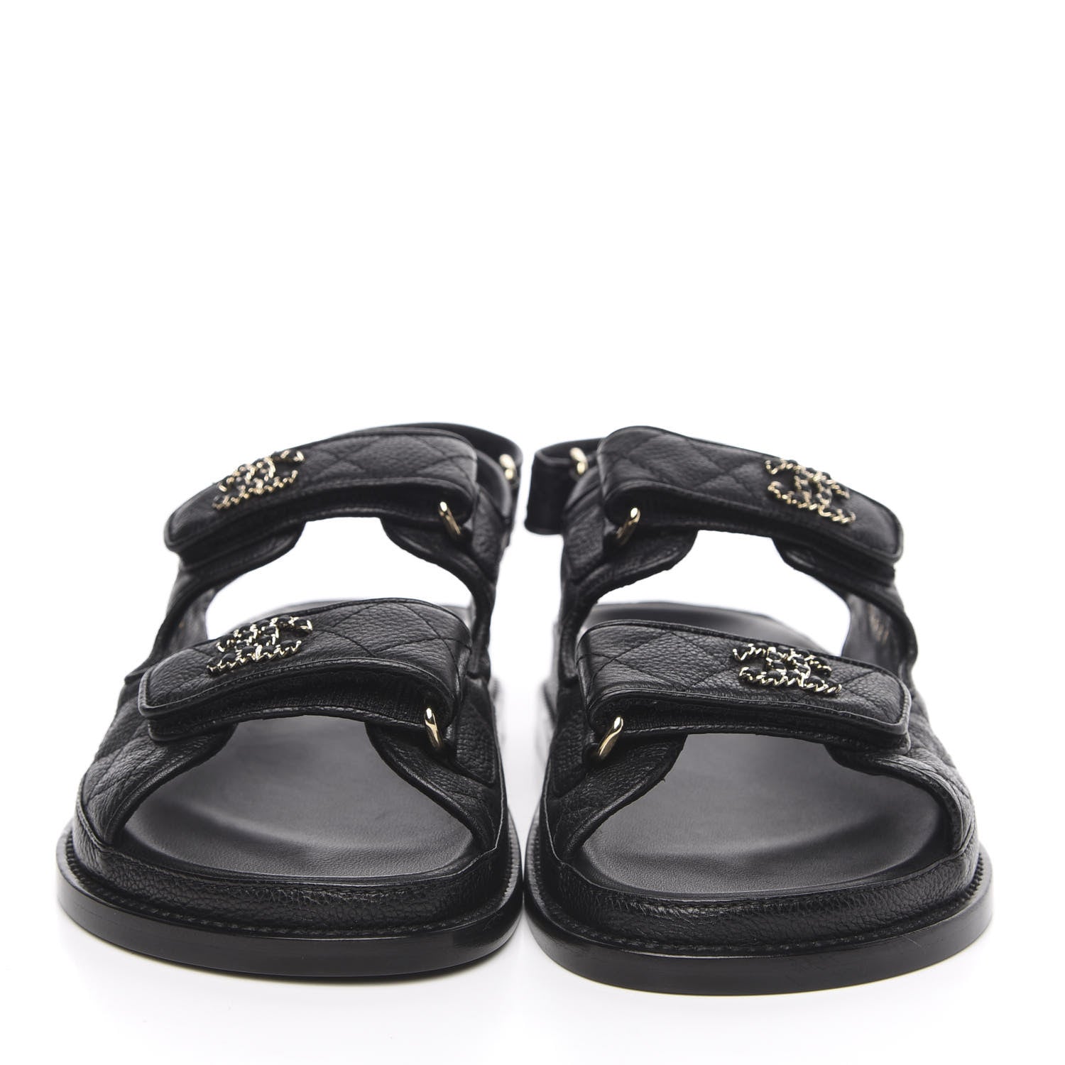 Chanel Grained Calfskin Velcro Dad Sandals 36 Black 2 of 10