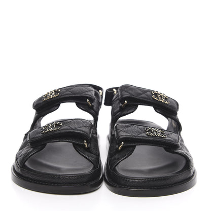 Chanel Grained Calfskin Velcro Dad Sandals 36 Black 2 of 10
