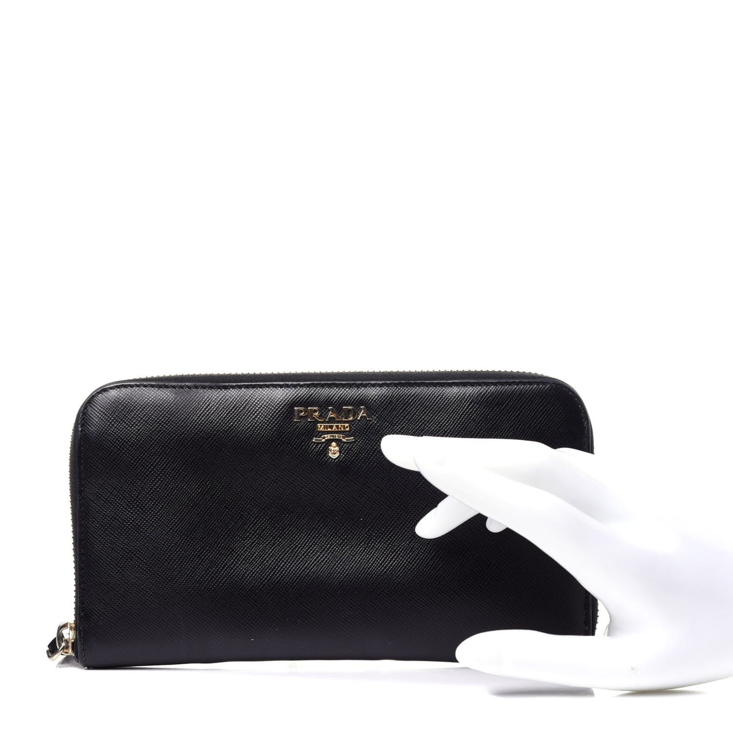 Saffiano Metal Zip Around Wallet Black