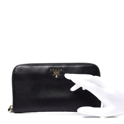 Prada Saffiano Metal Zip Around Wallet Black 2 of 10