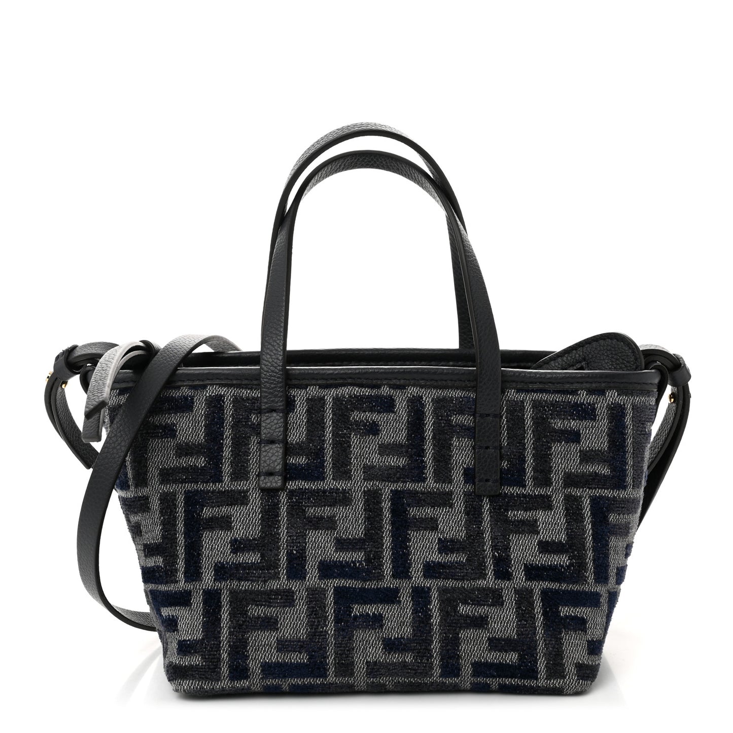 Fabric Calfskin FF Mini Roll Tote Navy