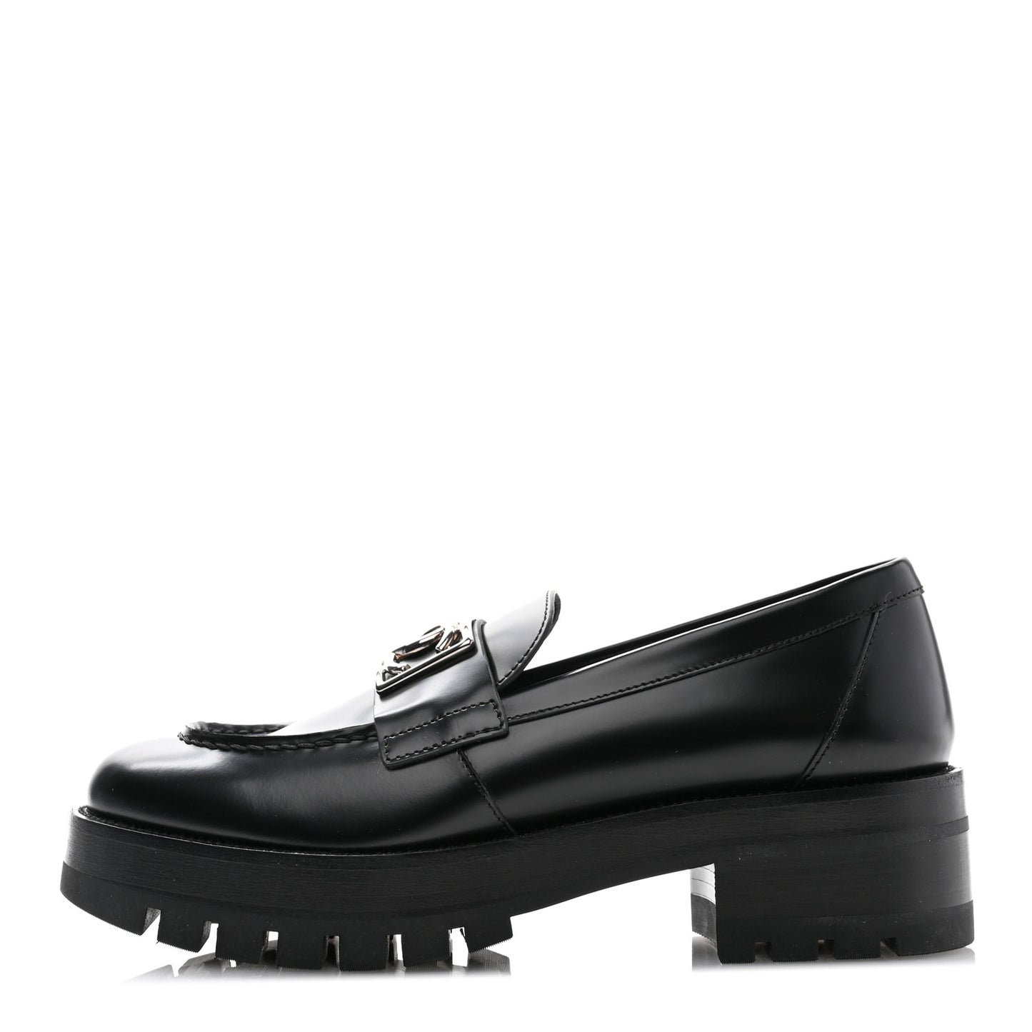 Calfskin Metal CC Loafers 38.5 Black