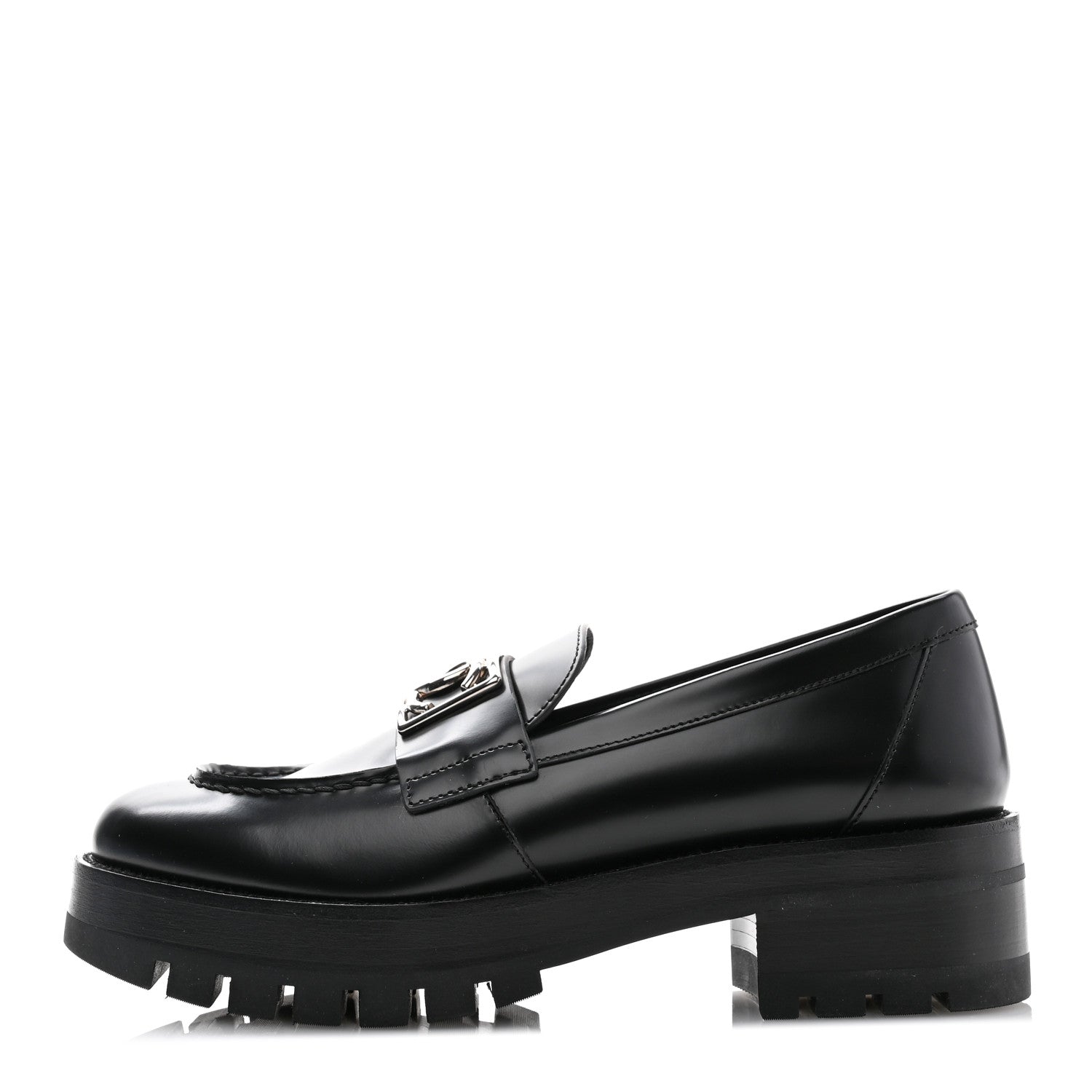 Chanel Calfskin Metal CC Loafers 38.5 Black 1 of 10