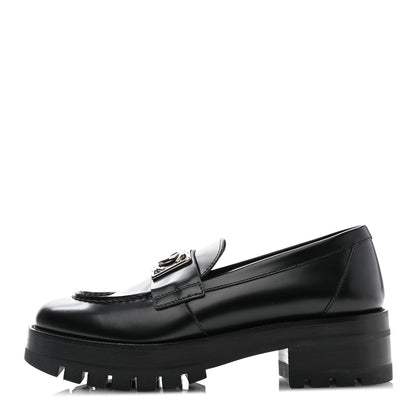 Chanel Calfskin Metal CC Loafers 38.5 Black 1 of 10