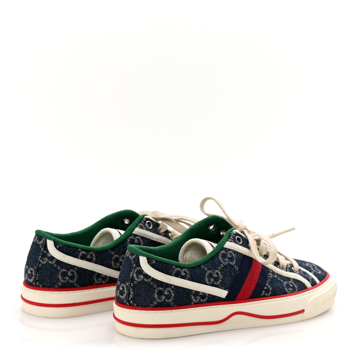 Gucci New Denim GG Monogram Web Womens 1977 Tennis Sneakers 37 Blue Tea Mystic White 5 of 11
