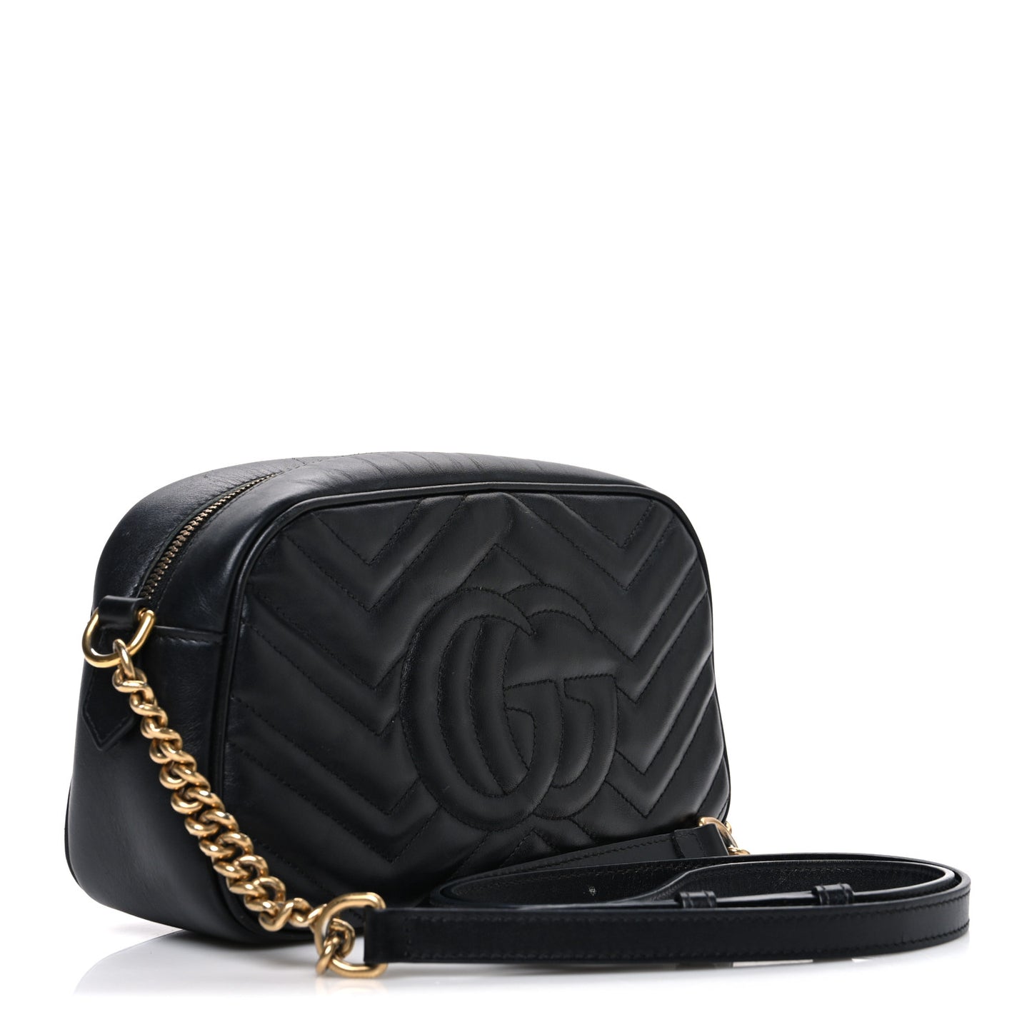 Calfskin Matelasse Small GG Marmont Chain Shoulder Bag Black
