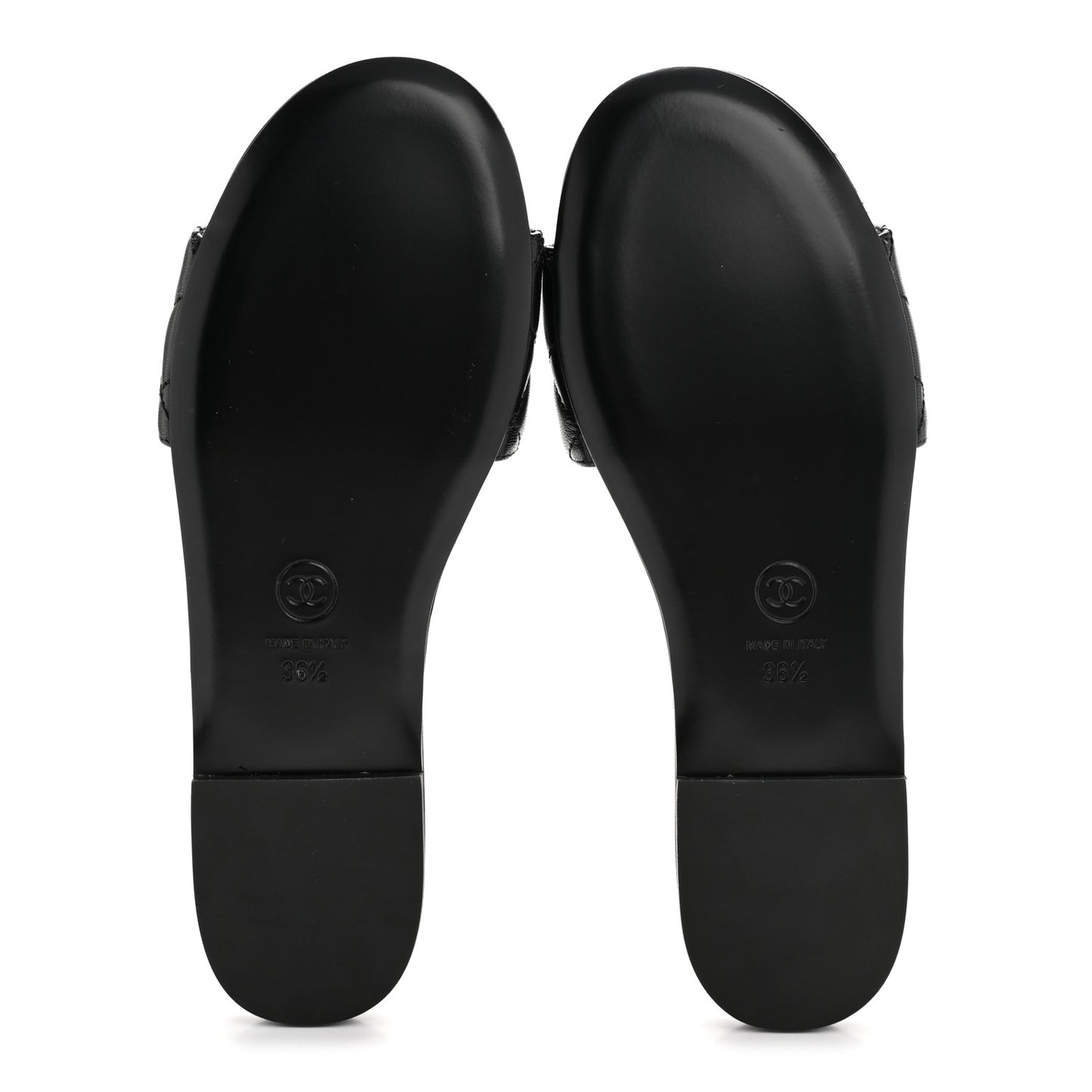 Shiny Goatskin Quilted CC Mules Sandals 36.5 Black