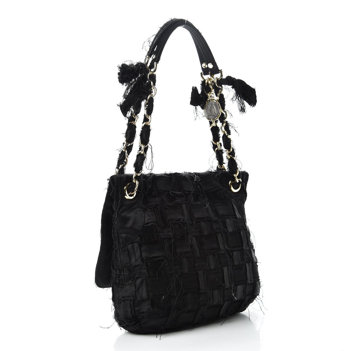 Satin Happy Square Shoulder Bag Black