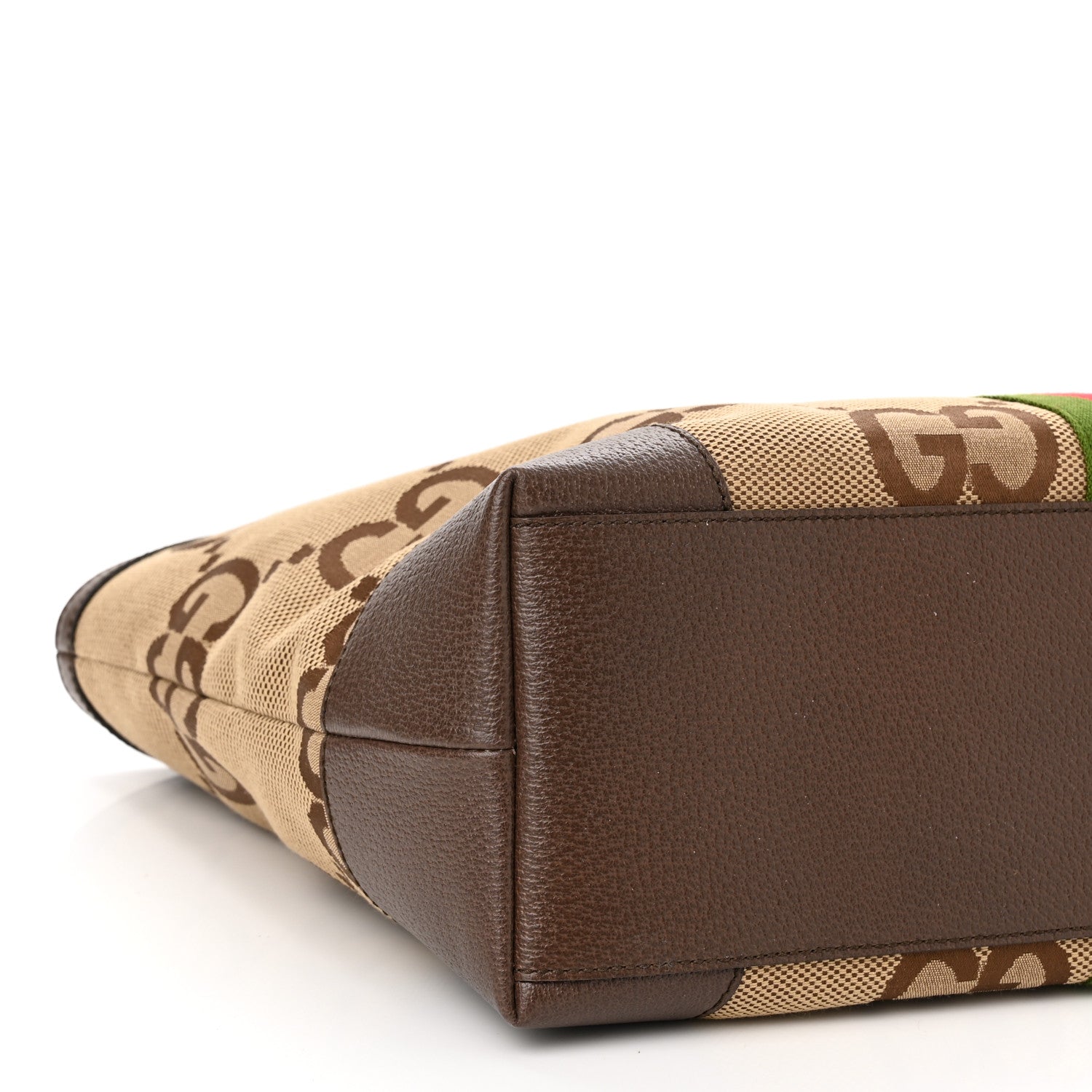 Gucci Monogram Jumbo GG Textured Dollar Calfskin Web Medium Ophidia Shopping Tote Camel Ebony 9 of 10