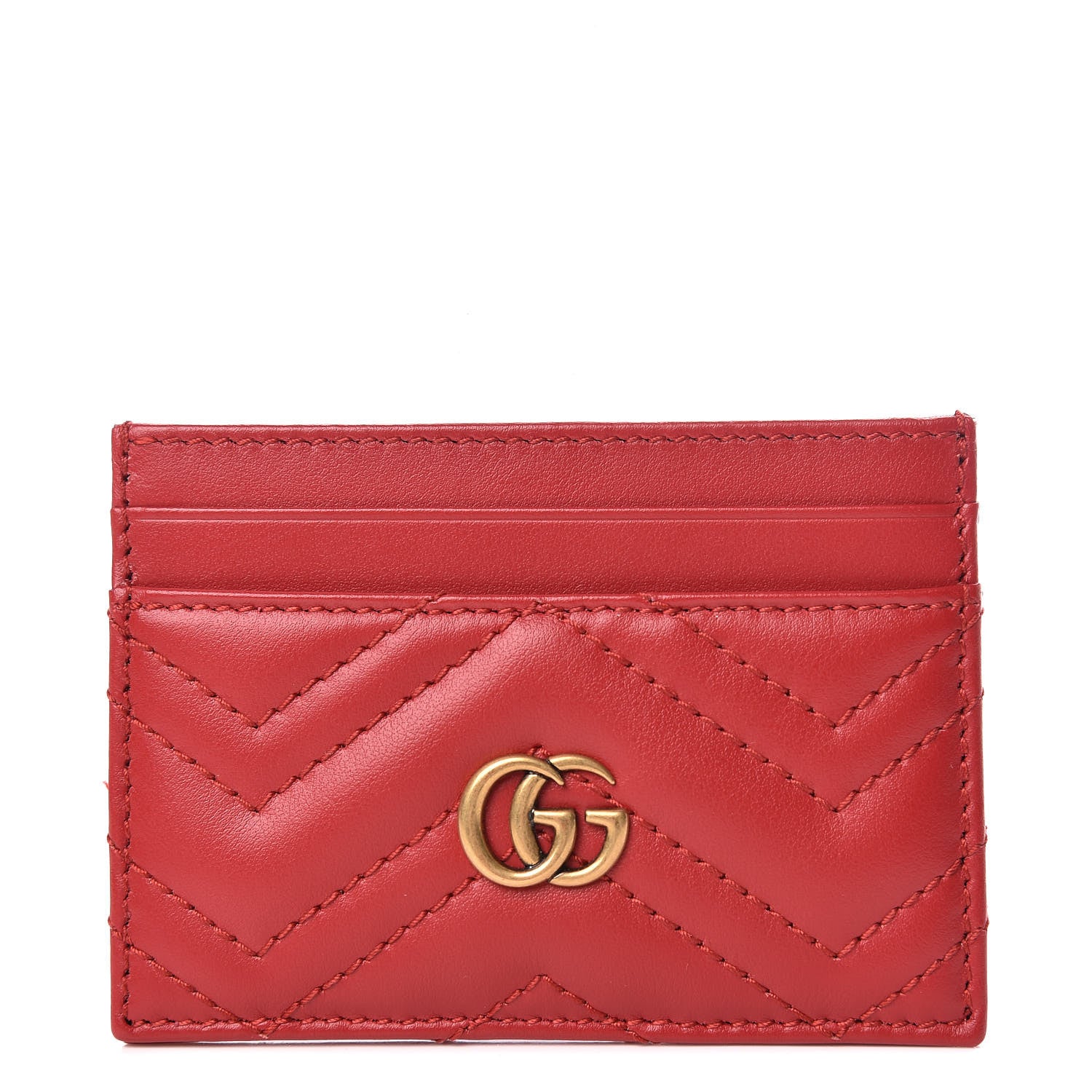 Gucci Calfskin Matelasse GG Marmont Card Holder Hibiscus Red 1 of 6