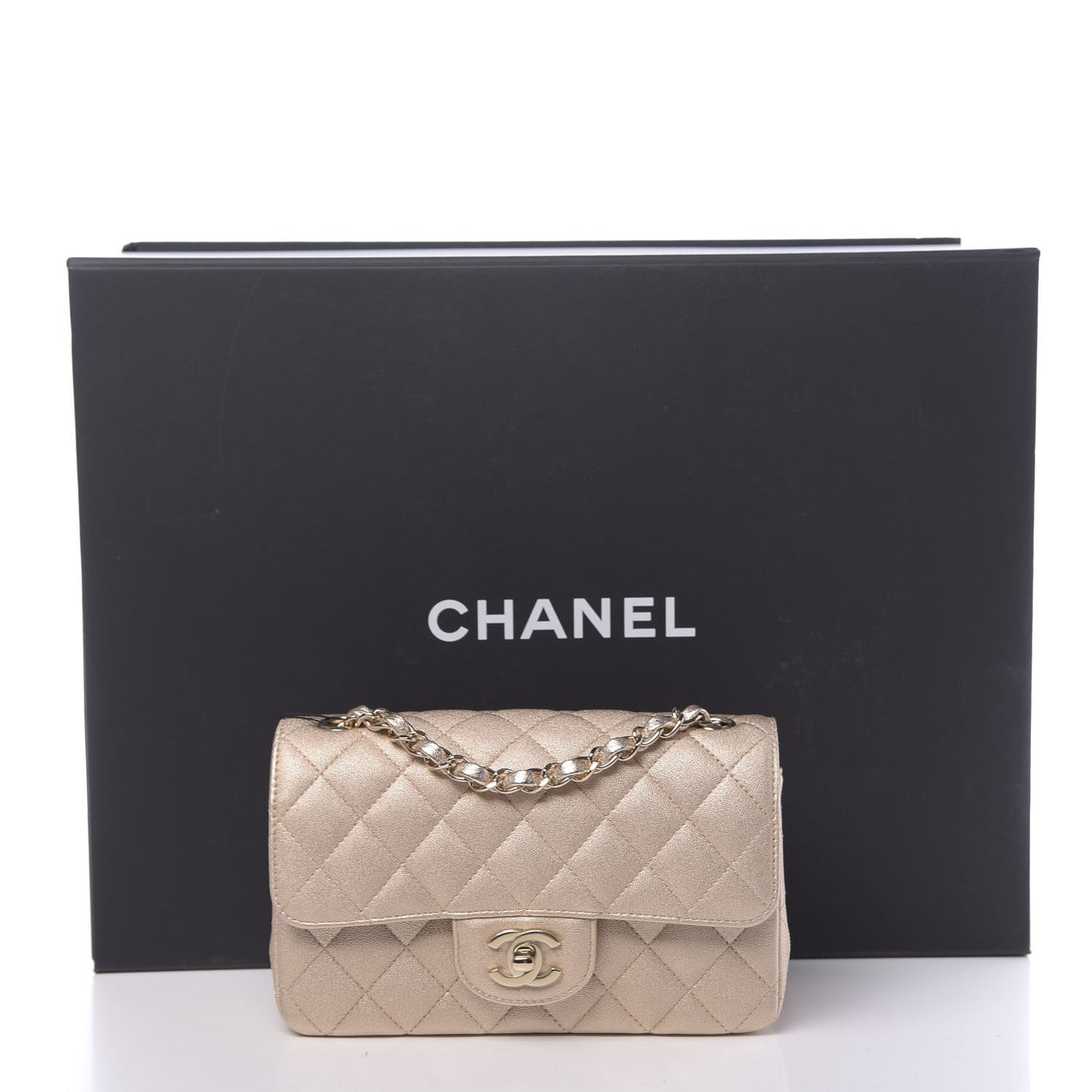 Metallic Lambskin Quilted Mini Rectangular Flap Gold