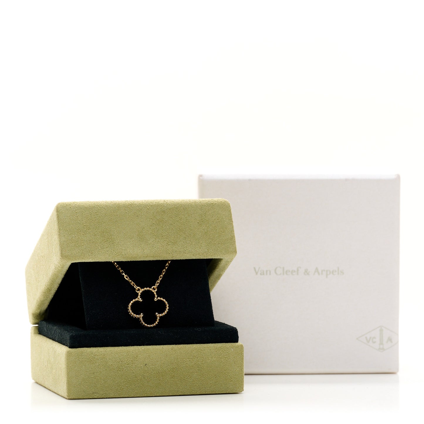 18K Yellow Gold Black Onyx Vintage Alhambra Pendant Necklace
