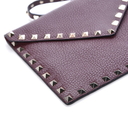 Valentino Garavani Pebbled Calfskin Medium Rockstud Envelope Flat Wristlet Pouch Rubin 7 of 9