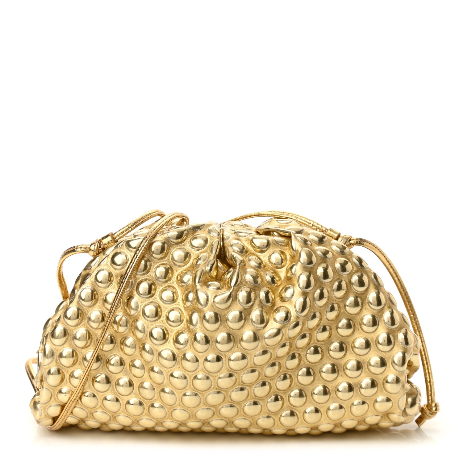 Bottega Veneta Metallic Fabric Bubble Wrap The Mini Pouch Gold 1 of 9