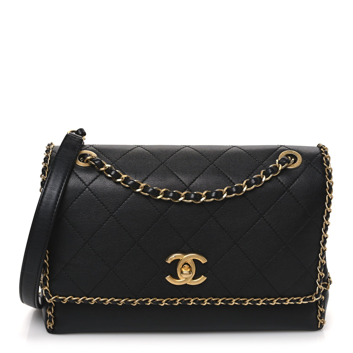Chanel Calfskin Stitched Chain Flap Black 1 of 10