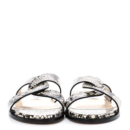 Jimmy Choo Calfskin Snake Print Atia Flat Sandals 38.5 Natural 2 of 8