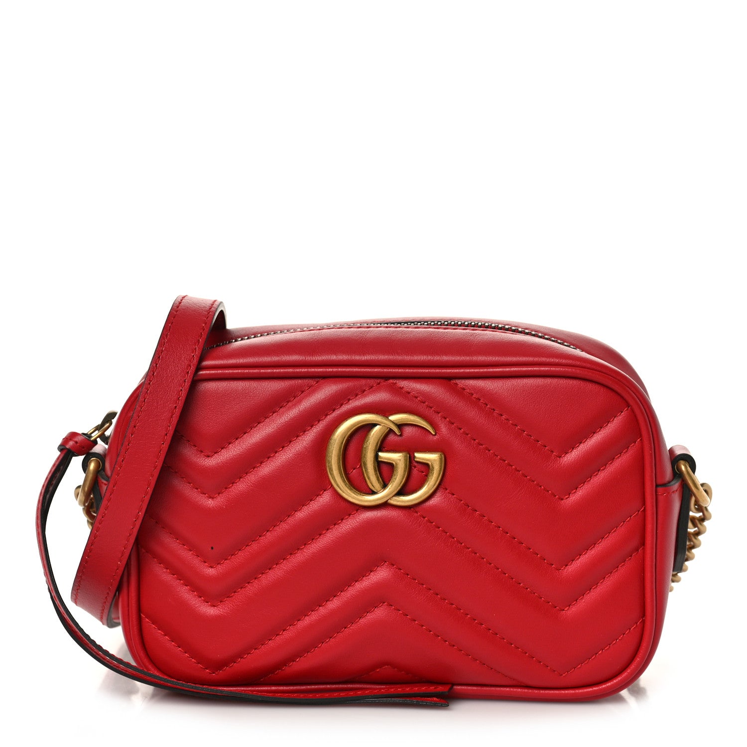 Gucci Calfskin Matelasse Mini GG Marmont Chain Shoulder Bag Hibiscus Red 1 of 9