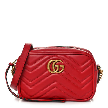 Gucci Calfskin Matelasse Mini GG Marmont Chain Shoulder Bag Hibiscus Red 1 of 9