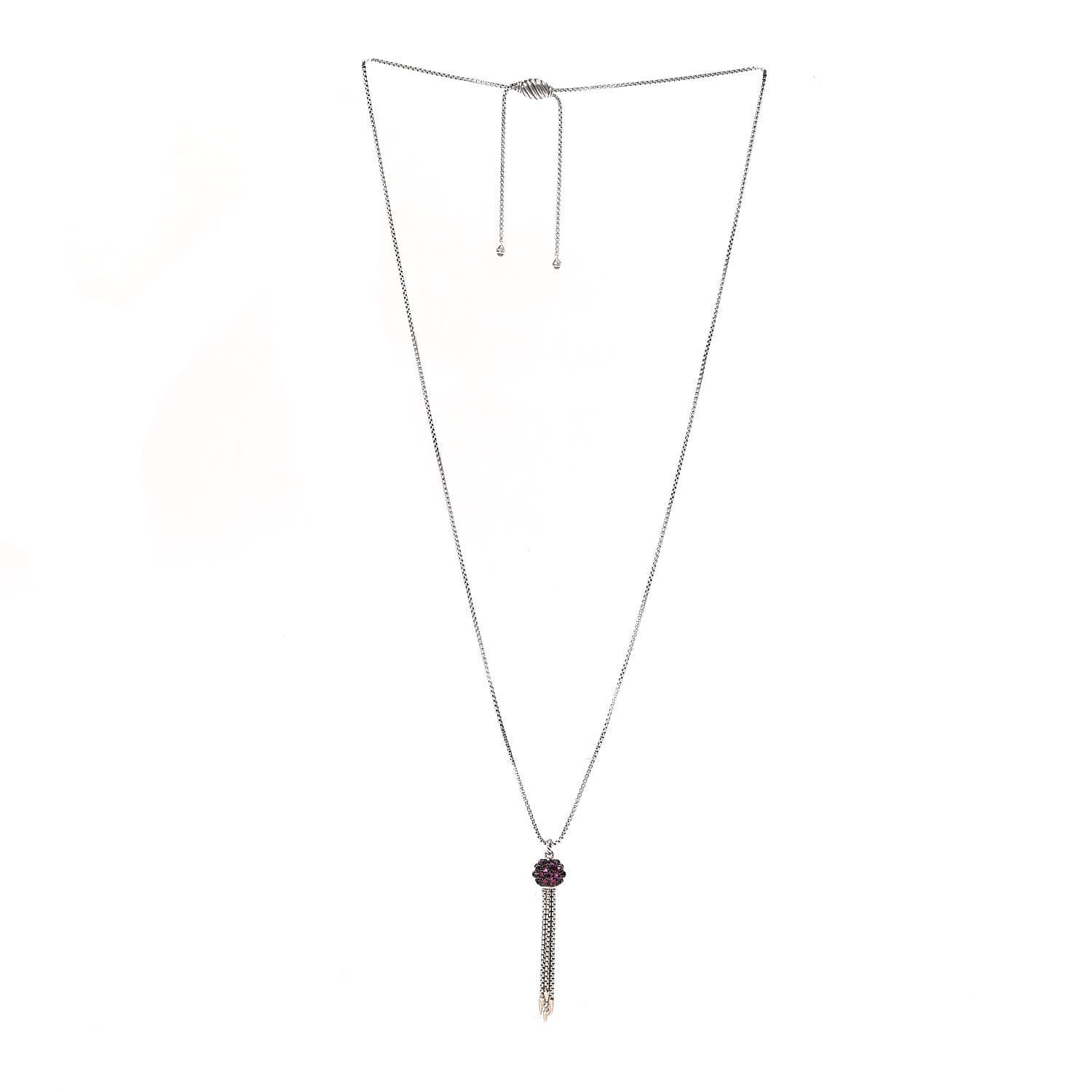 David Yurman Sterling Silver Rhodolite Garnet Cable Berries Tassel Necklace 3 of 7