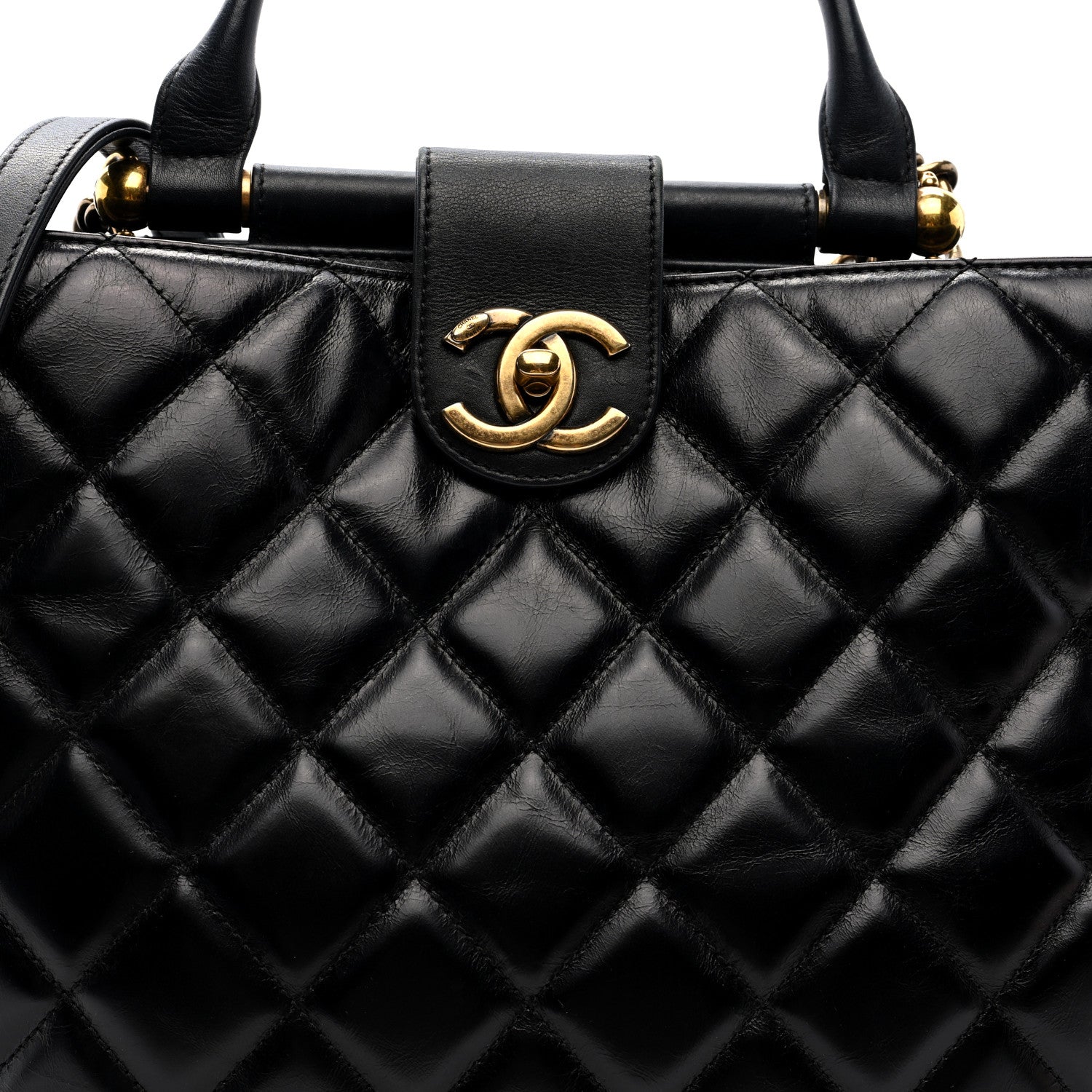 Chanel Glazed Calfskin Quilted Gold Bar Tote Black 9 of 11