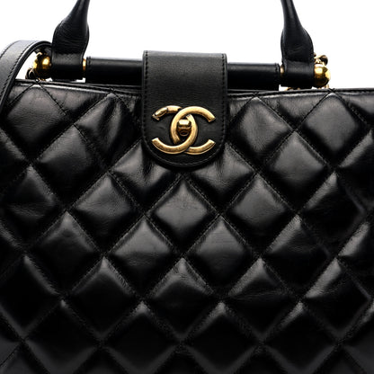 Chanel Glazed Calfskin Quilted Gold Bar Tote Black 9 of 11