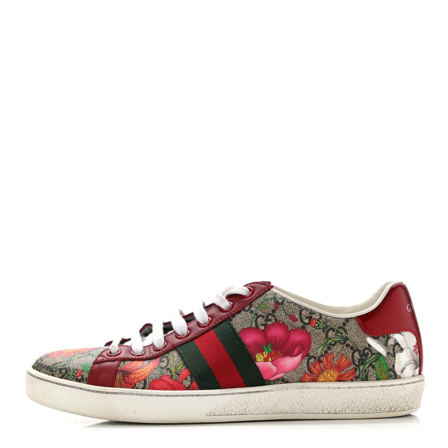 GG Supreme Monogram Flora Web Womens Ace Sneakers 38 Beige Multicolor Rosso