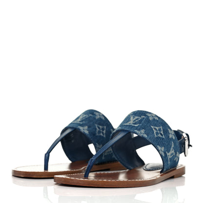 Louis Vuitton Monogram Denim Starboard Flat Thong Sandal 37 Blue 3 of 8